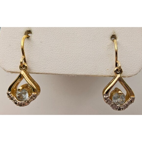 PAJ BB China Blue Topaz 10KT Dangle Drop Earrings 1"L - Picture 1 of 4